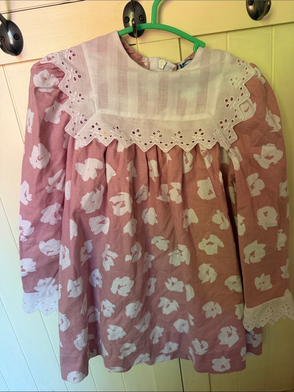 Vintage Polly Flinders Girls' Pink Floral Eyelet Long-Sleeve Blouse/dress (flaw)